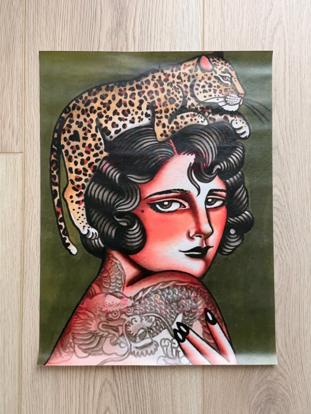 American Tat Lady Cheetah Canvas Art Print Poster